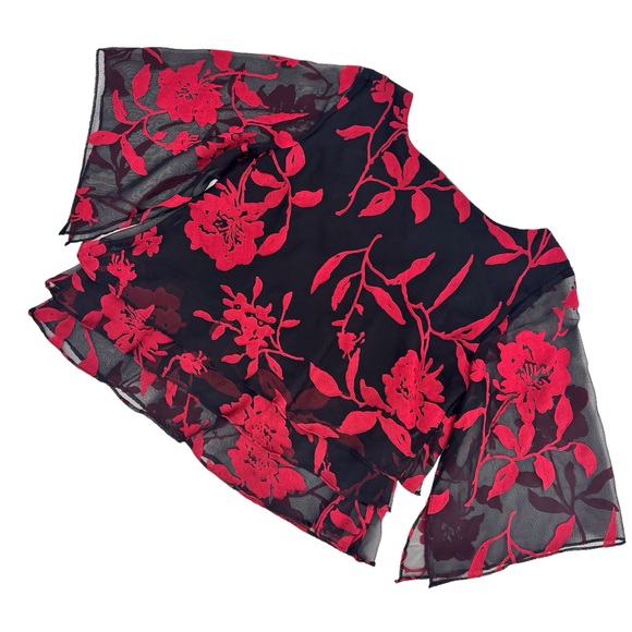 Alex Evenings Black & Red Floral Layered Asymmetrical Hem Blouse, Small - Picture 12 of 17
